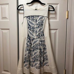 White A-Line Dress with Blue Lace